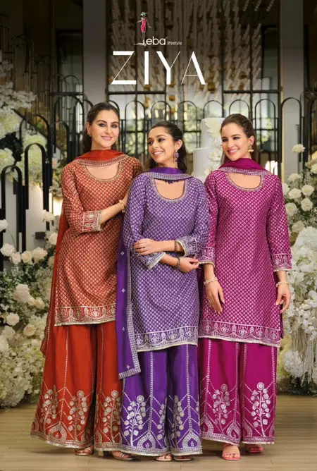Ziya By Eba Heavy Embroidery Chinon Readymade Suits Exporters In India
